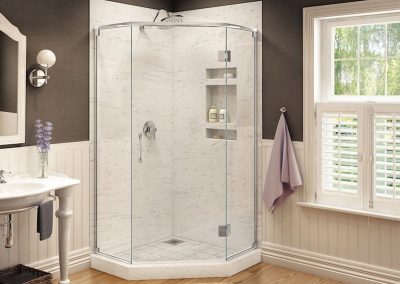 Neo-angle glass shower enclosure