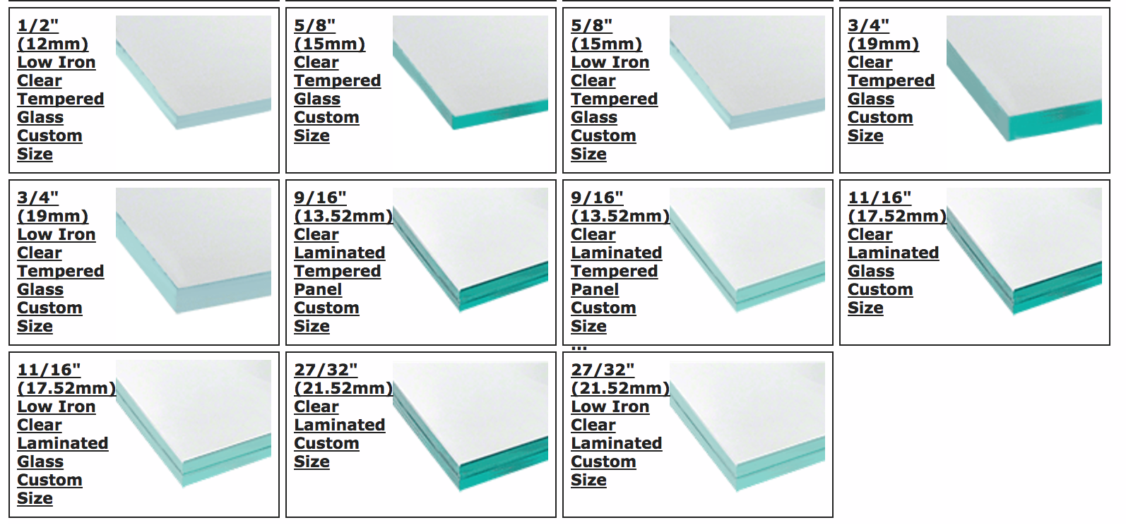 Glass Thickness Chart